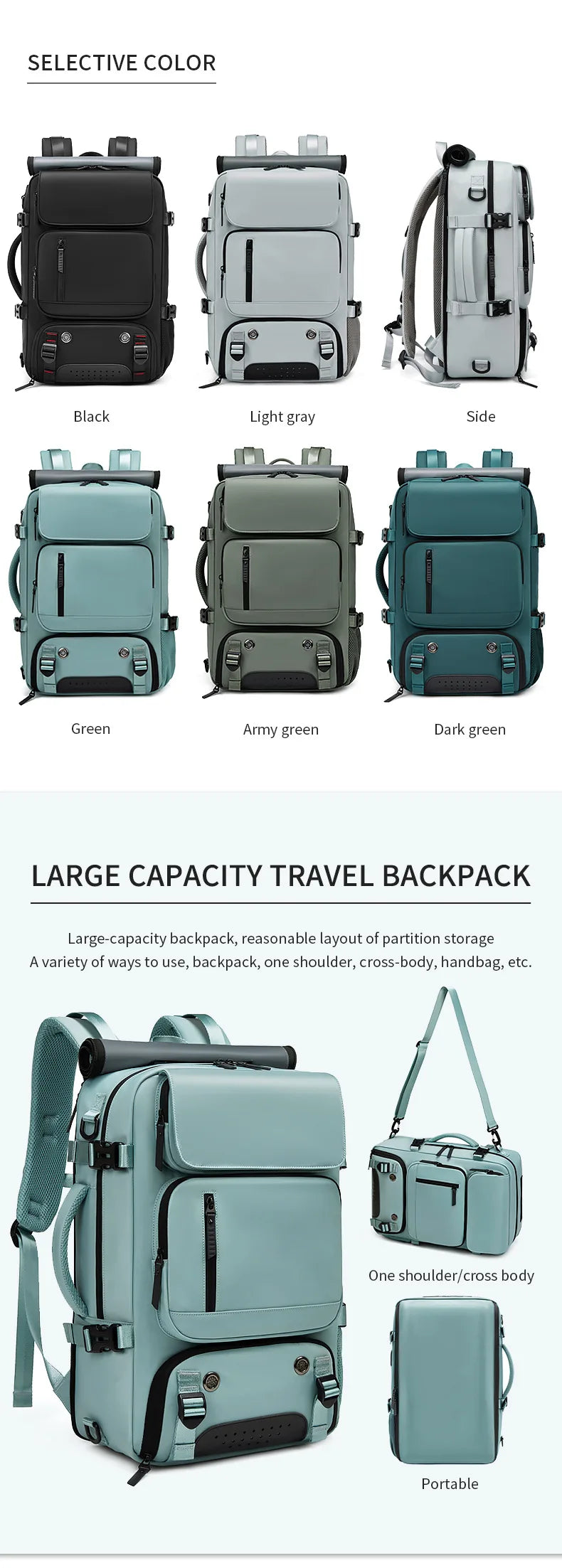 Large Travel Backpack Boardable Backpack USB Charging Waterproof Outdoor Travel Backpack Independent Shoe Compartment