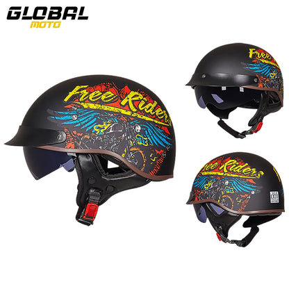DOT Certification Motorcycle Helmet Retro Motocross Half Helmet Open Face Scooter Biker Sunshade Lens Summer Moto Men Helmet