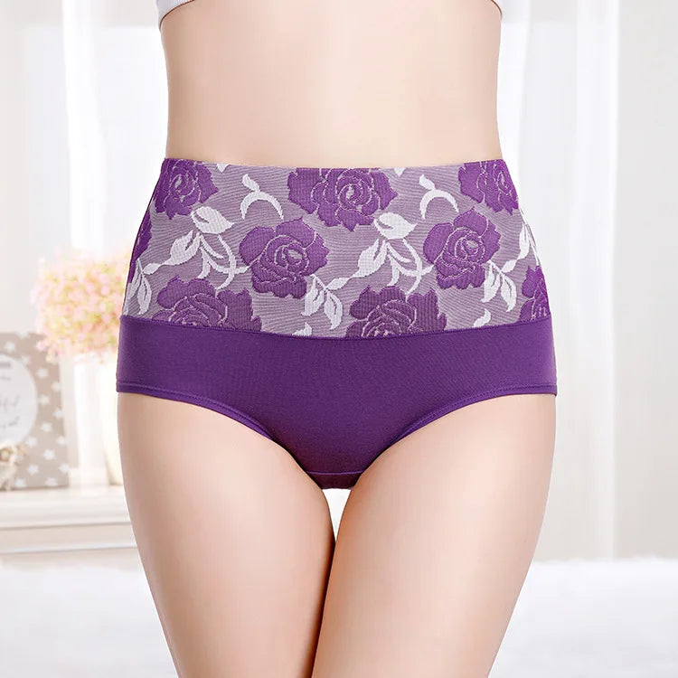 2Pcs Plus Size Women's Cotton Underwear High Waisted Tummy Control Panties Full Coverage Briefs Jacquard Ladies Panty Shaper
