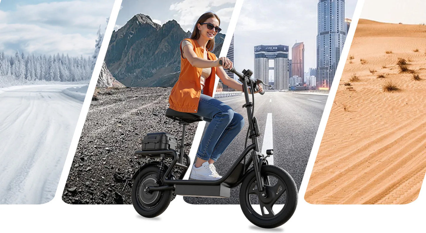 AOVOPRO 14inch Electric Bicycle with Box 27/40Miles Max Range 22MPH Top Speed with Dual Suspension Foldable Adult Ebike