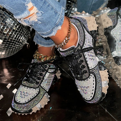 Women's Sport Shoes Crystal Sneakers Casual Flats Platform Shoes Woman 2025 Designer Brand Hiking Running Shoes Mujer