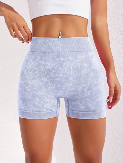 Women's Washed Yoga Shorts Fitness Quick Drying High Waist Workout Biker Shorts Hip Lift V Waist Sports Shorts