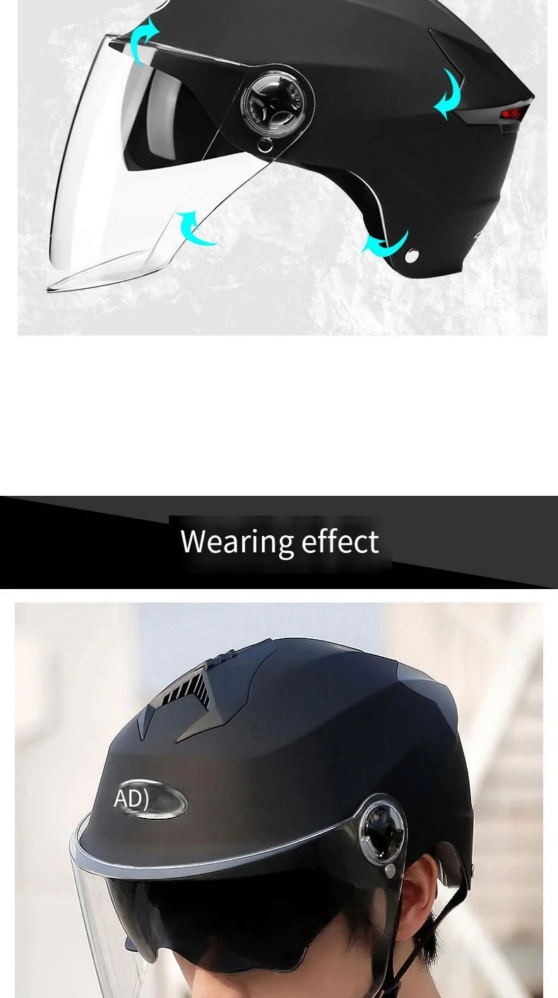 Motorcycle Helmets With Led Lights Moped Helmet Electric Scooter for Men Women With Double Visor Rechargeable Bicycle Light Bike