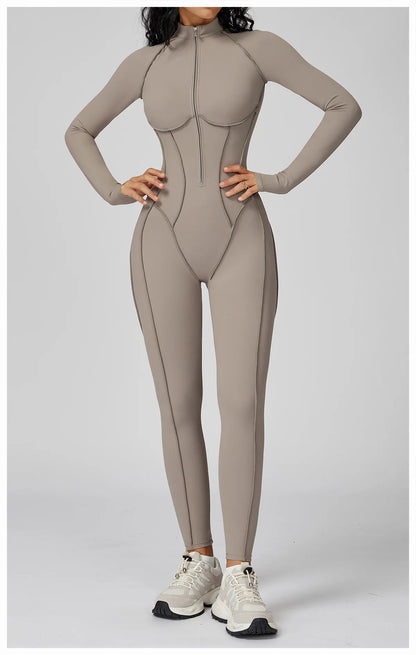 Yoga Bodysuit Long Sleeved Women's Tracksuits Gym Zipper Jumpsuits Sports Workout High-intensity Fitness One-piece Tights Suit