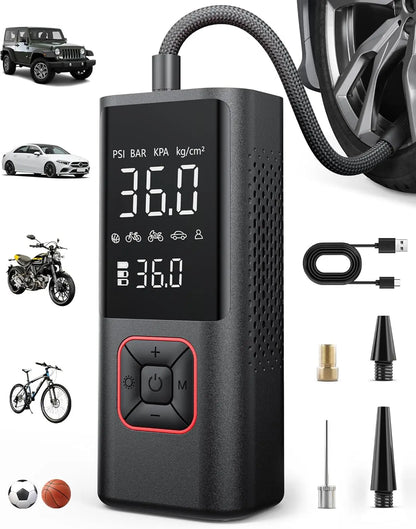 Cordless Tire Inflator 150PSI Portable Air Compressor with Auto Shutoff, LED Light for Car, Motorcycle, Bike