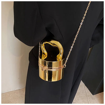 Gold Box Handbag Fashion Shiny Women Bag Party Evening High Quality Clutch Hand Bags For Women Metal Chain Messenger Purse
