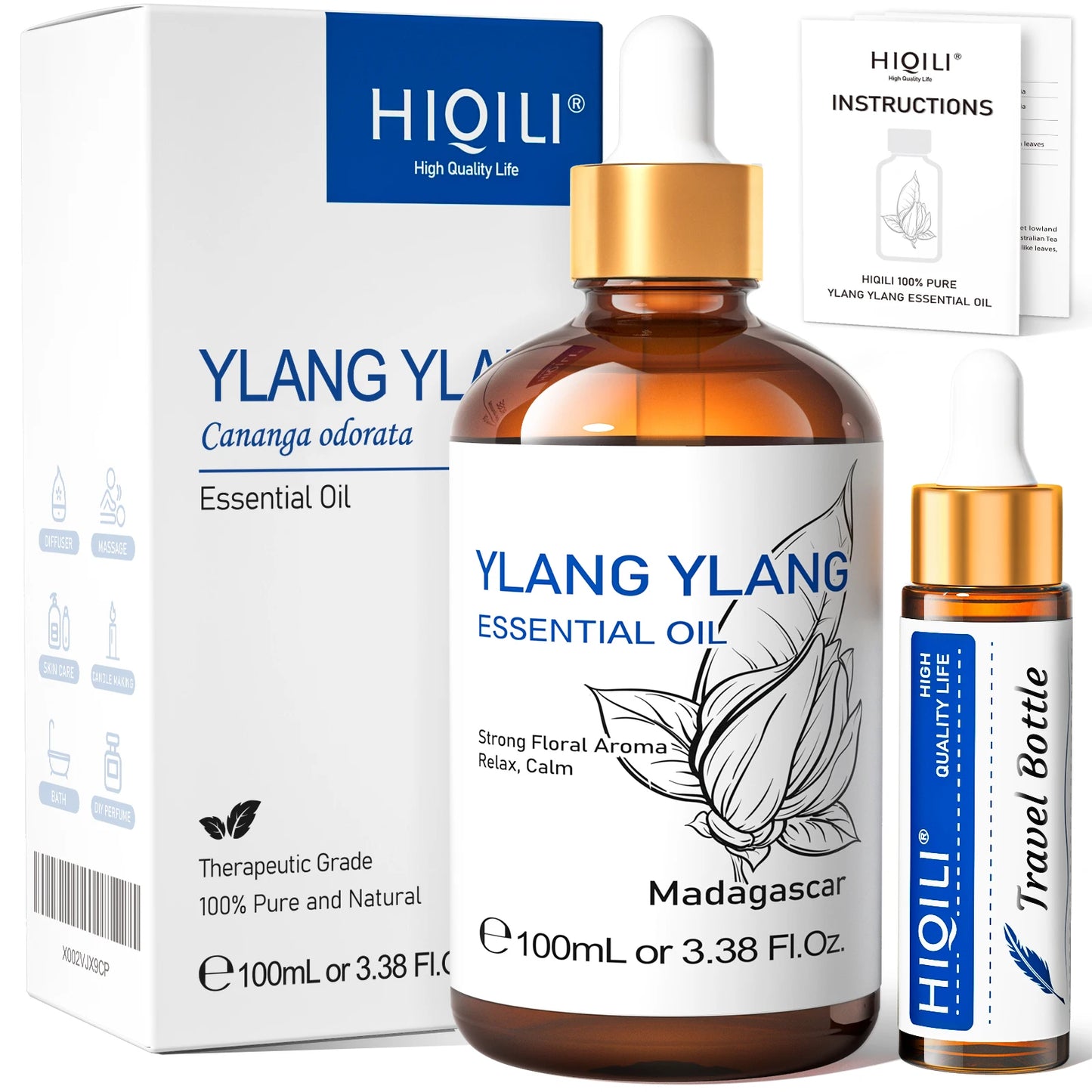 HIQILI Essential Oil Rose Geranium Lavanda Citronela Tea Tree vanille Body Oil Face Skin Care Massage 100ML/3.38fl.oz