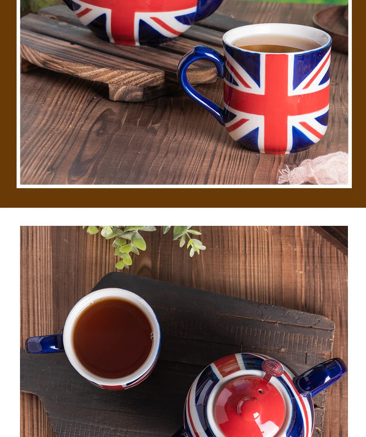 London Pottery Hand-painted flag Series 2 Cup Teapot British 600ml Ceramic Teapot with Stainless Infuser for Loose Tea Tea Set