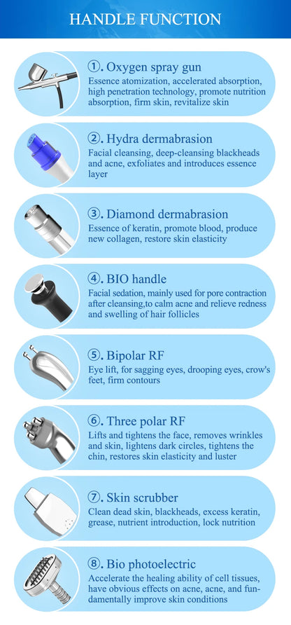 10 in 1 Multifunction Hydro Dermabrasion Cold Hammer Diamond Dermabrasion Oxygen spray dead skin Remove SPA Beauty Salon Device