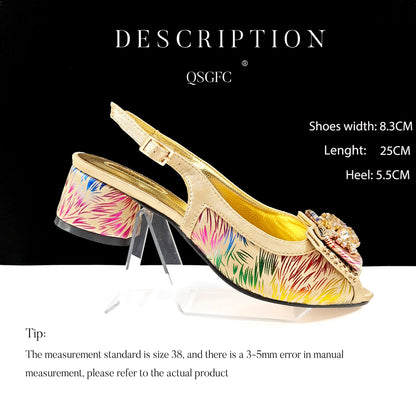 QSGFC New Design Nigerian Style Women Heels Shoes And Elegant Bag Set Color Matching Handbag Wedding Party Women Shoes