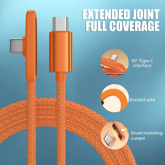 PD45W Fast Charging Type-C Right Angle Data Cable Nylon Braided USB C To C Wire Cord for IPhone 17 16 15 ProMax Samsung Android