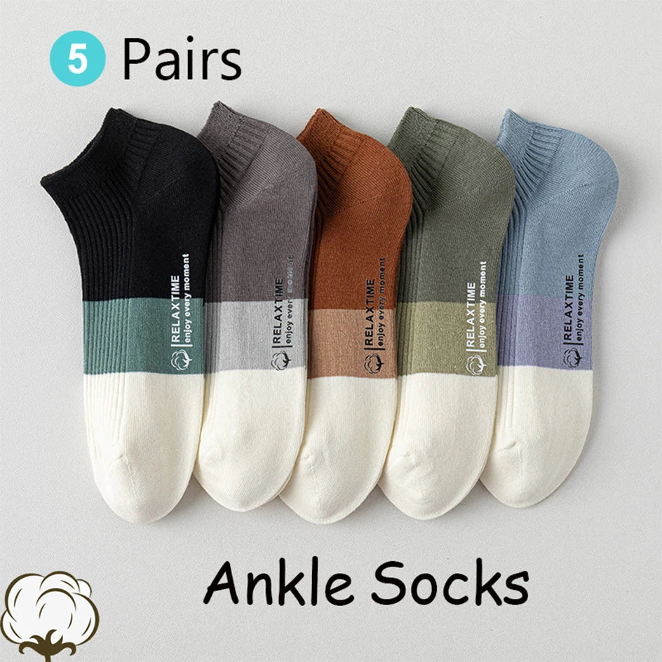 5 Pairs Men Cotton Ankle Socks Low Cut Breathable Comfortable Soft Thin Casual Sports Fashions Non-Slip Women Boat Short Socks