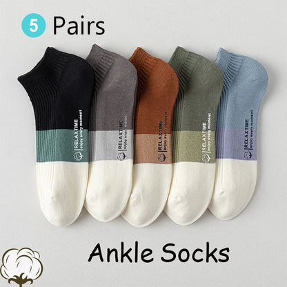 5 Pairs Men Cotton Ankle Socks Low Cut Breathable Comfortable Soft Thin Casual Sports Fashions Non-Slip Women Boat Short Socks