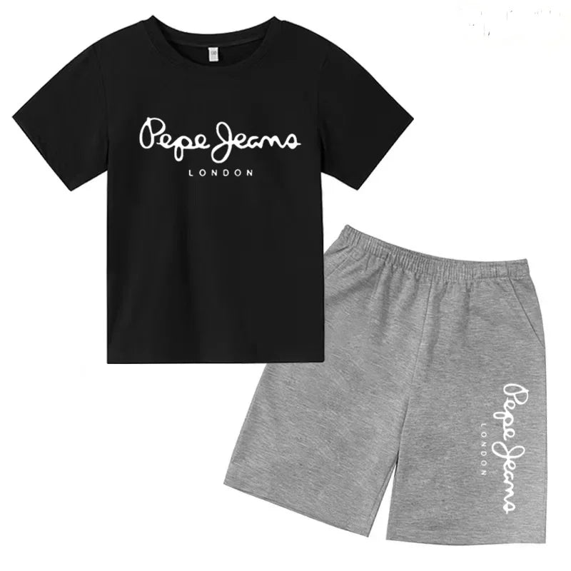 Kids Summer Fashion Casual Set - Boys Girls Toddler Clothes Charming Letter Print T-shirt with Short Sleeves And Shorts 3-12 Yea