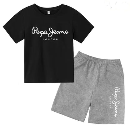 Kids Summer Fashion Casual Set - Boys Girls Toddler Clothes Charming Letter Print T-shirt with Short Sleeves And Shorts 3-12 Yea