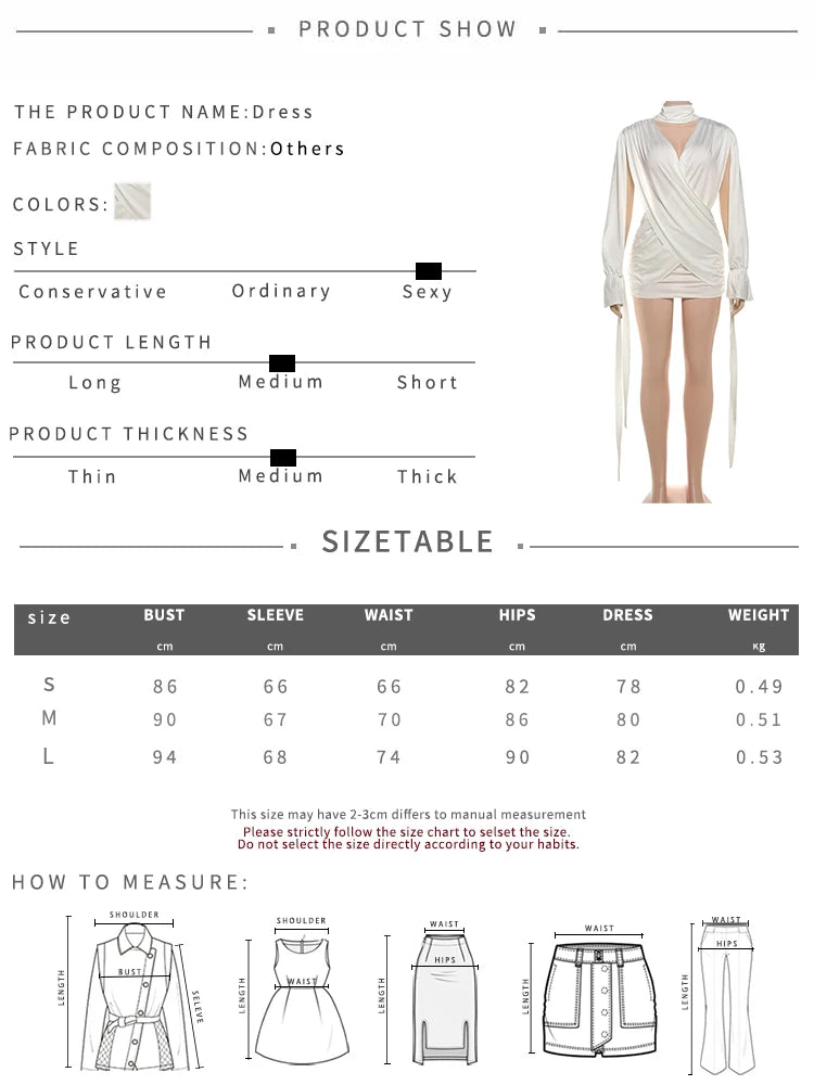 Sisterlinda Cross Waistless Dress Women Y2K High Neck Bandage Tassel Slit Long Sleeve Backless Folds Sexy Midnight Party Bodycon