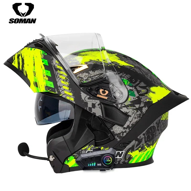 SOMAN Modular Helmet Flip Full Face Motorcycle Helmet Dual Visor Lens Racing Casco casque moto approved 오토바이핼멧