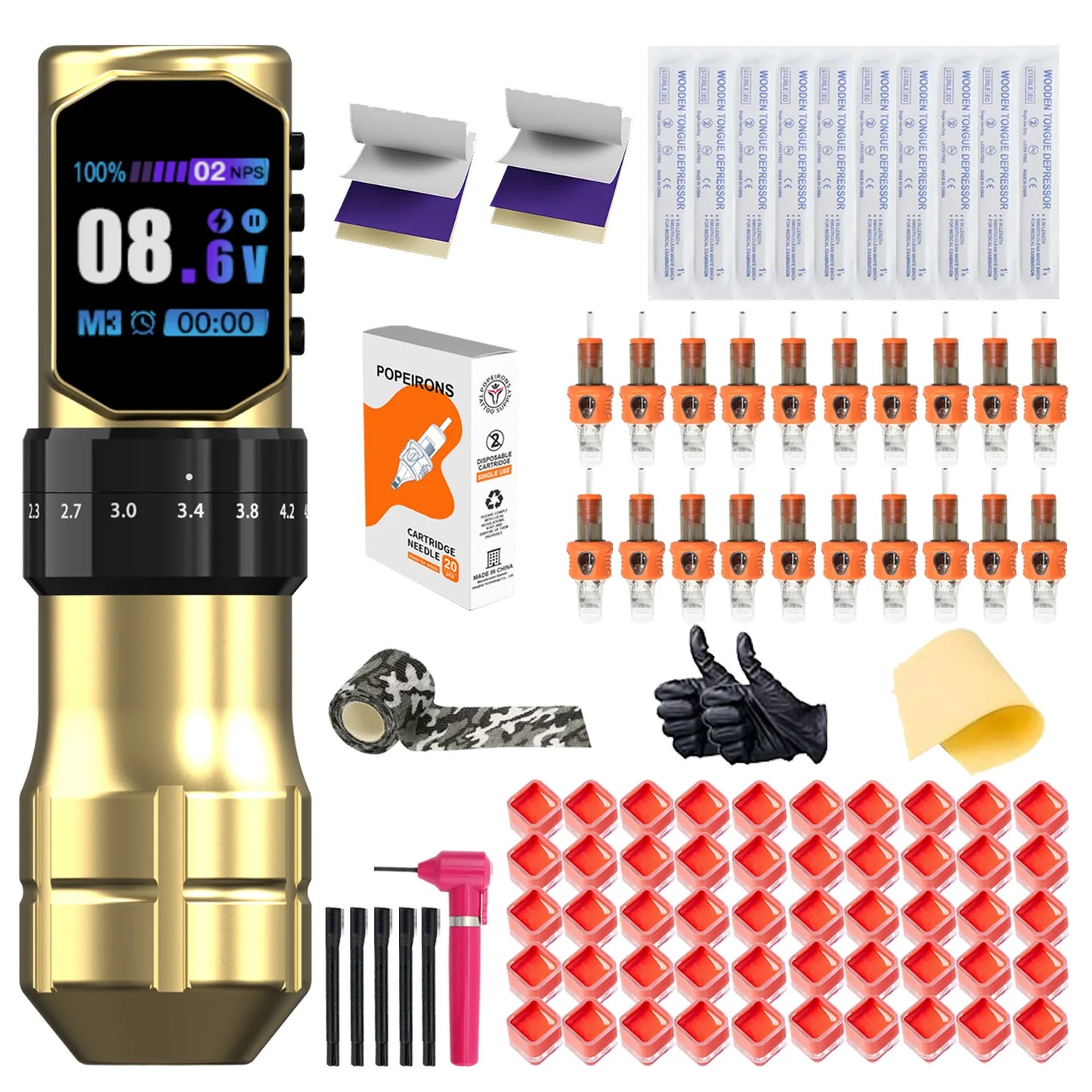 POPEIRONS Pro U Brave1.0 Wireless Tattoo Pen with Adjustable Stroke Tattoo Pen FM Cut Line and Fog