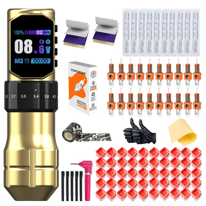 POPEIRONS Pro U Brave1.0 Wireless Tattoo Pen with Adjustable Stroke Tattoo Pen FM Cut Line and Fog