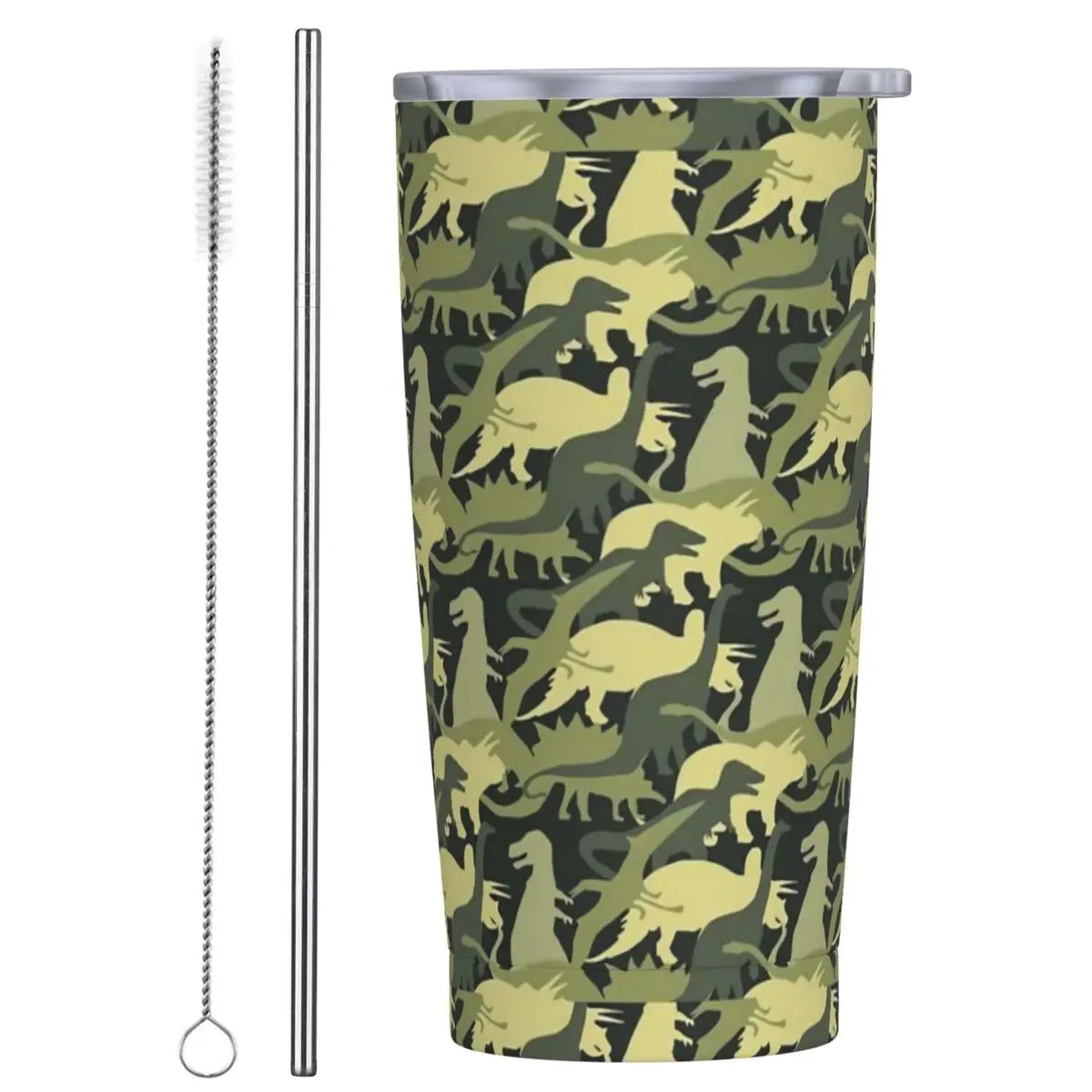 Stainless Steel Tumbler Dinosaur Silhouette Mugs Cup With Straws Animal Beach Cold Drink Water Bottle Insulated Thermal Mug