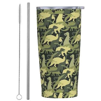 Stainless Steel Tumbler Dinosaur Silhouette Mugs Cup With Straws Animal Beach Cold Drink Water Bottle Insulated Thermal Mug