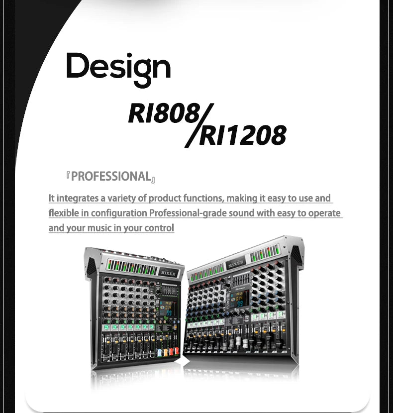 FUHAM RI808/1208 Professional 8/12 Channel 99DSP Mixer 48V Phantom Power USB Recording Studio Karaoke Bluetooth DJ Console Mixer