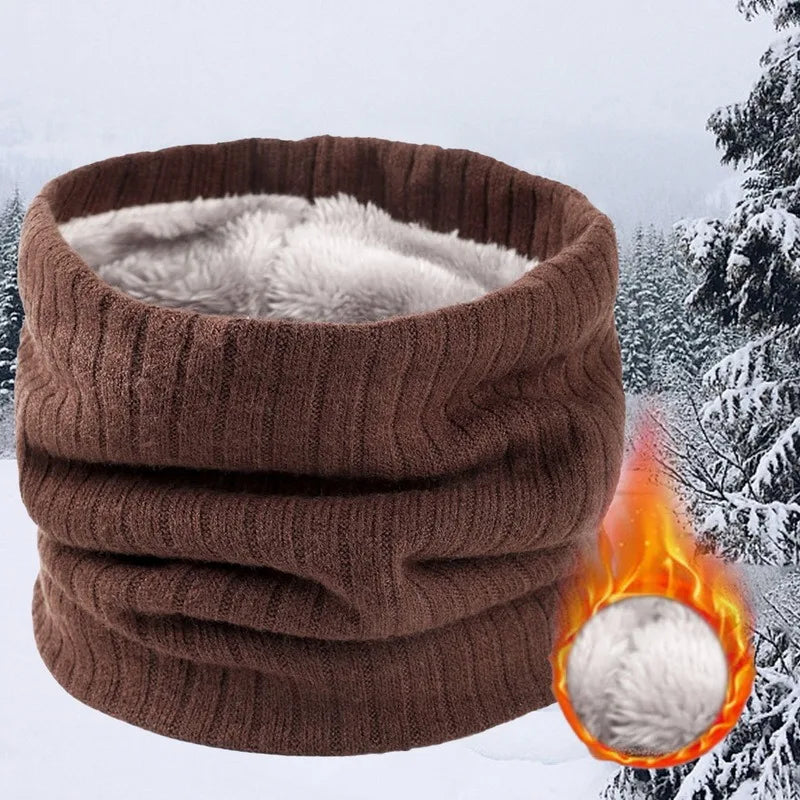 Winter Scarf for Men Fleece Ring Bandana Knitted Warm Solid Scarf Women Neck Warmer Thick Cashmere Hot Handkerchief Ski Mask