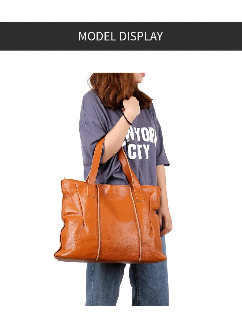 Women's Luxury Designer Natural Cowhide Soft Handbag Famale Fashion Shoulder Bag Ladies Cow Leather Large Capacity Tote Bag