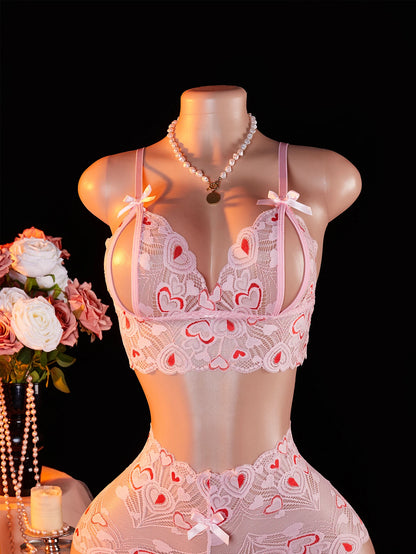 Pink Lace Open Brassiere Crotchless Panties Sexy Lingerie Female Sling Seductive Women's Fetish Transparent Underwear Sets