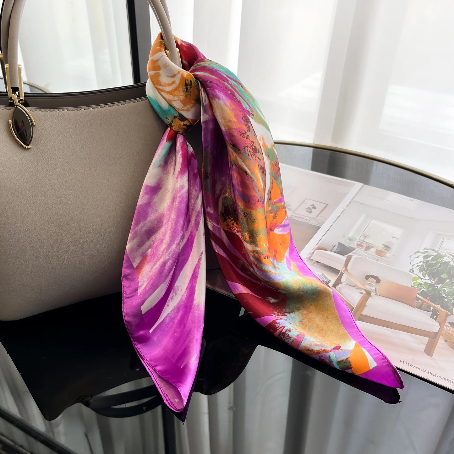 Luxury Silk Hair Square Scarf Women Satin Neck Tie Hand Wrist Foulard Summer Print Shawl Wraps Head Kerchief Hijab Bandana New