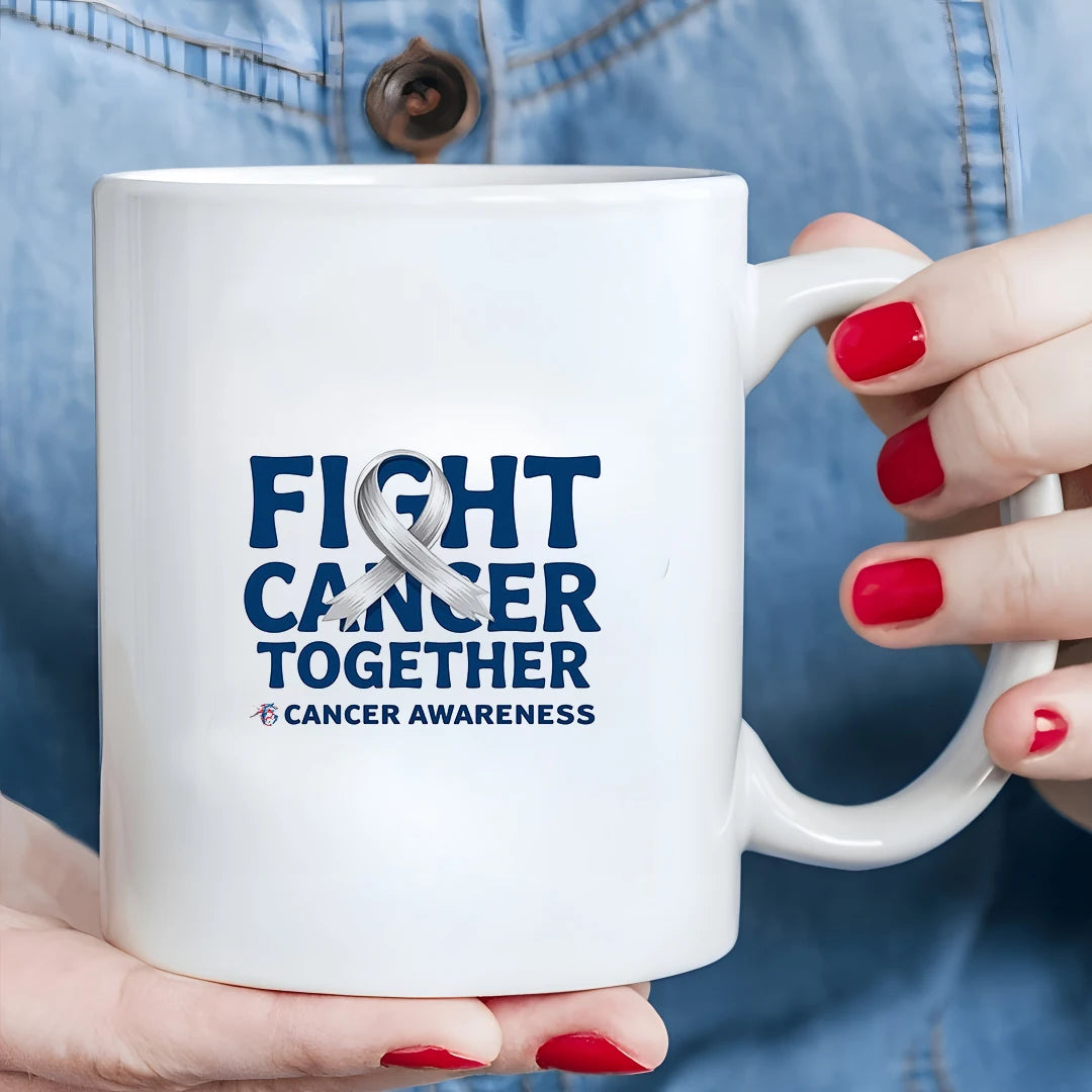 Anti-Cancer Awareness Mug FIGHT CANCER TOGETHER 11oz Kids Cold & Hot Beverage Cup Christmas Gift Family Office Cup