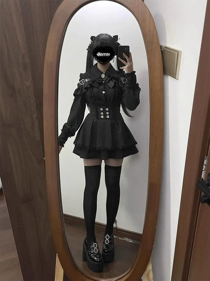 Gothic Women's Clothing Shirt Long Sleeve Lolita Blouse Japanese Bow Tie Sweet Cute Tops Design Streetwear Y2k Retro Blouse New