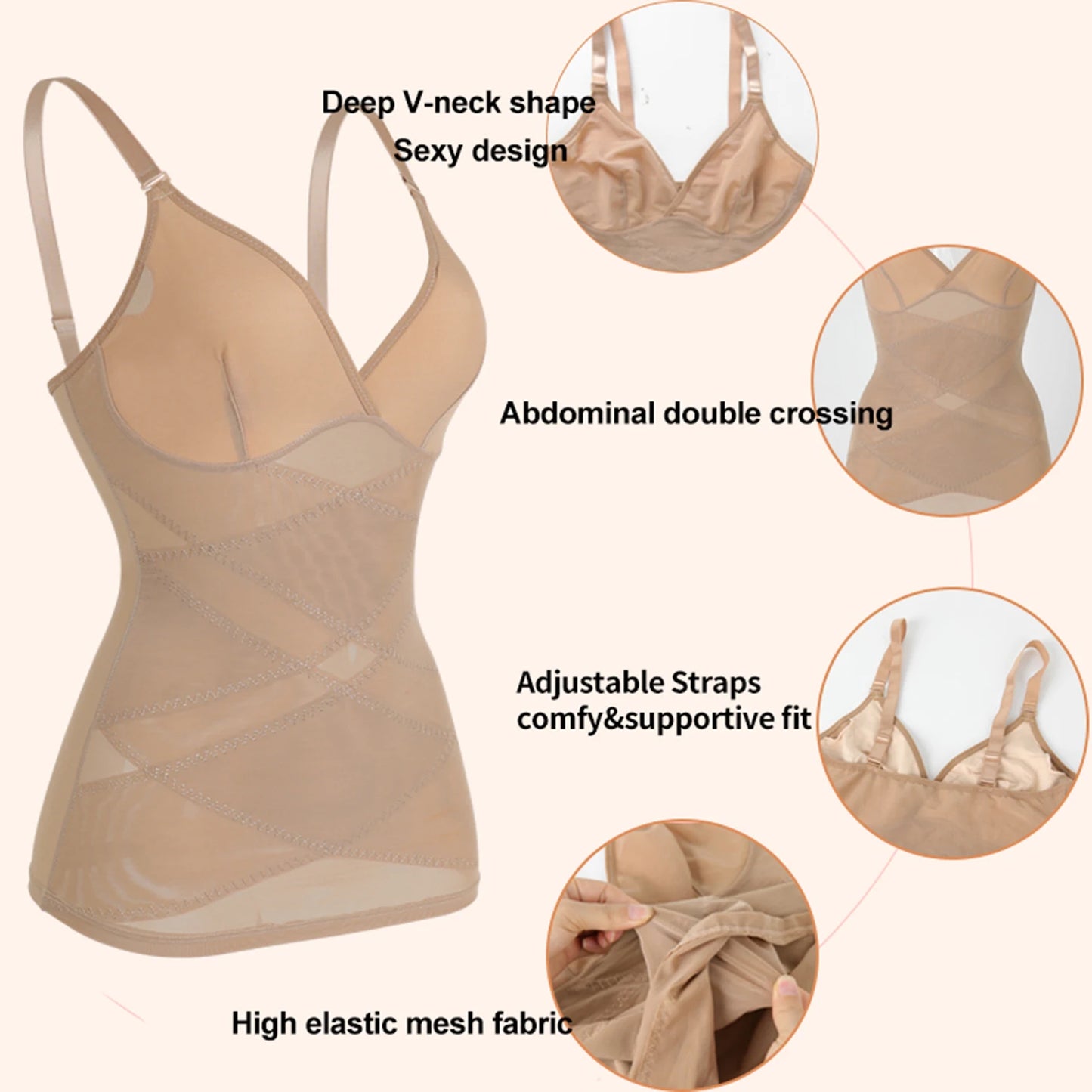 Women's Mesh Body Shaper Tummy Control Shapewear Tank Tops Compression Cami Summer Tops Deep V-neck Camisoles Slimming S-3XL New