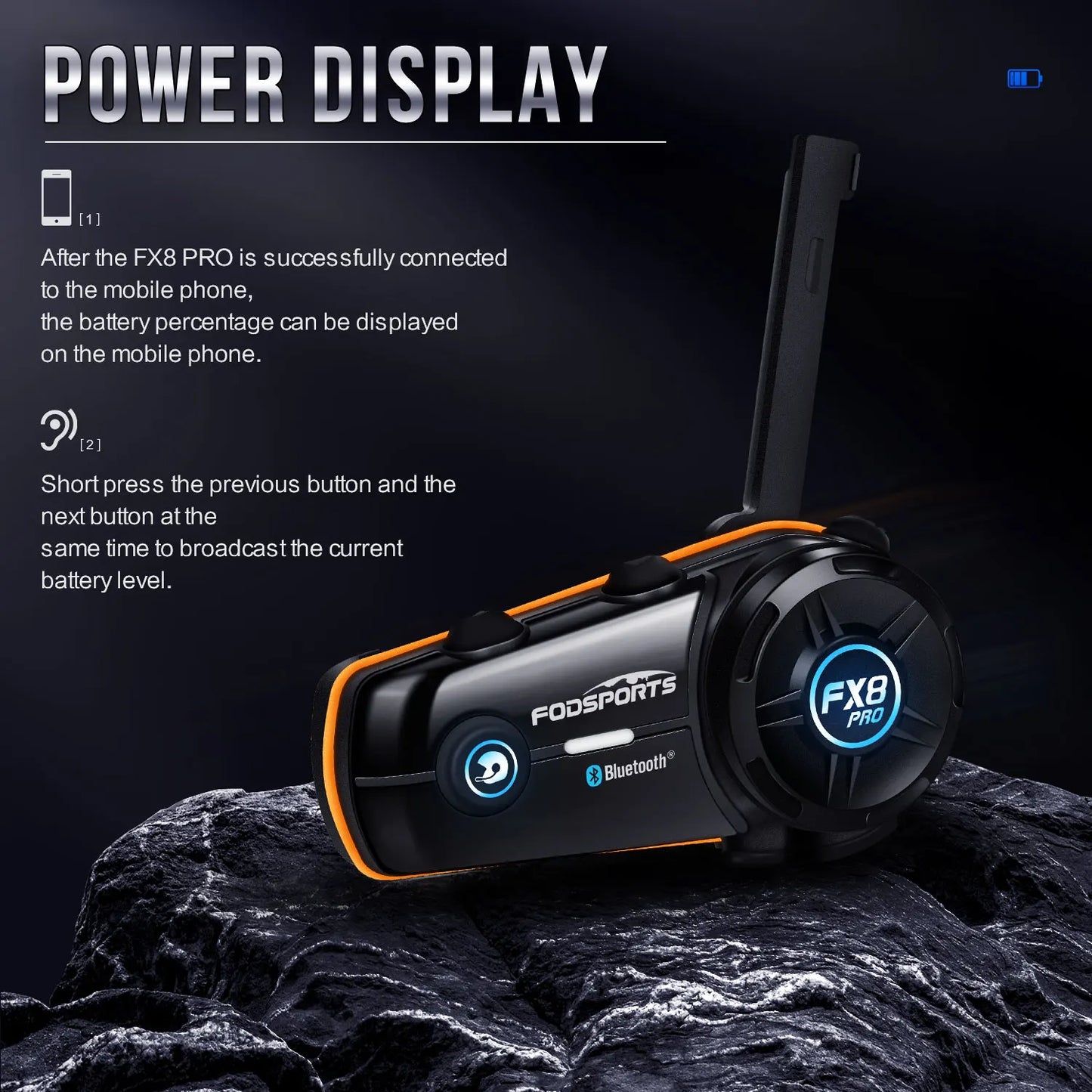 2pcs Fodsports FX8 Pro Motorcycle Helmet Intercom Bluetooth Headset Interphone,10 Riders 2000M,Dual Chip,Support APP.