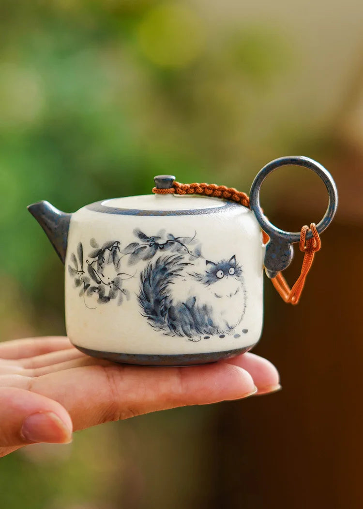 102ml Hand Painted Cat Teapot Ancient Tea Infuser Pot Household Tea Maker Kettle With Filter Dahongpao Drinkware Supplies Craft