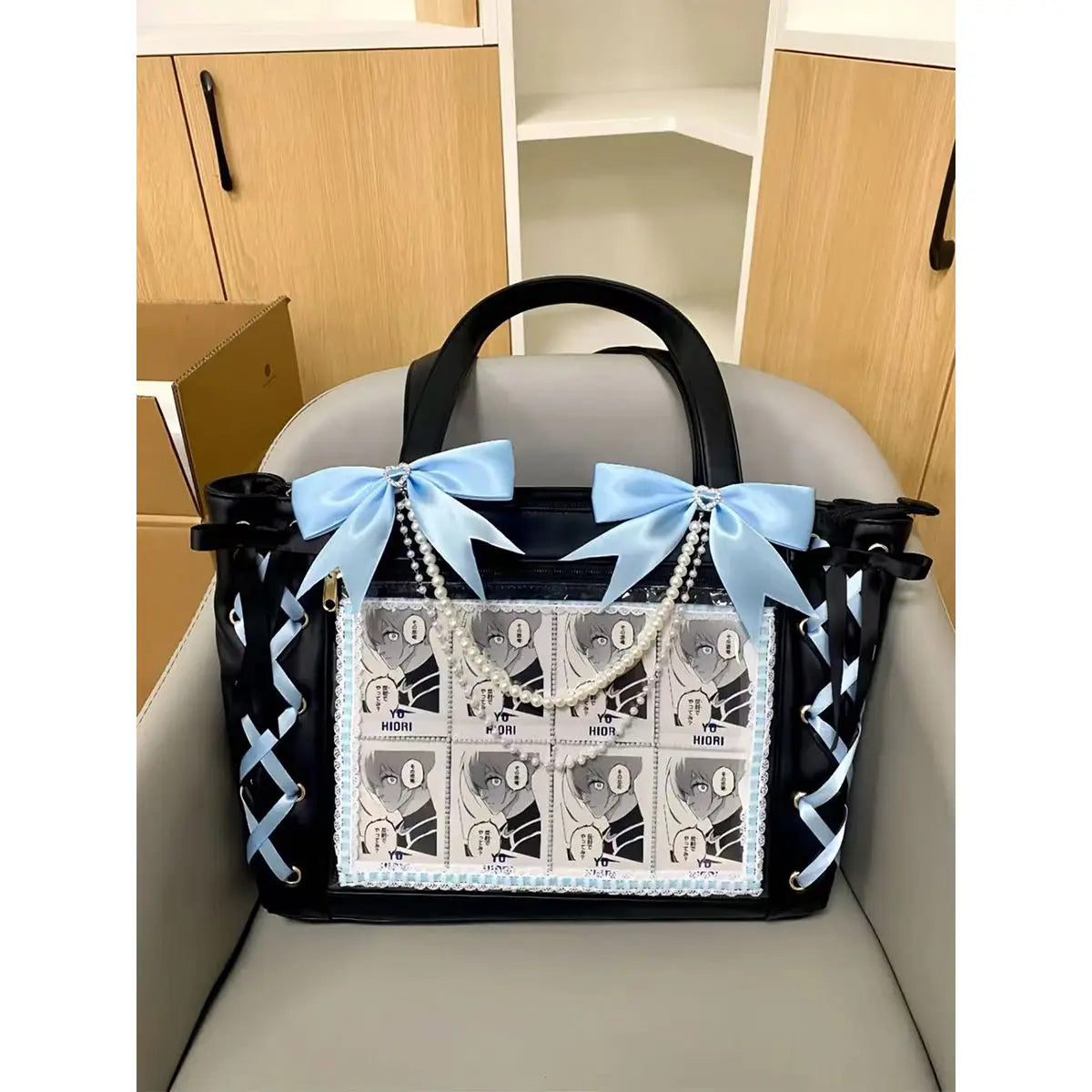 New Ribbon Cute Handbag for Women Large Capacity Transparent DIY Badge One-shoulder Tote Bag Japanese Sweet Girl Ulzzang Ita Bag