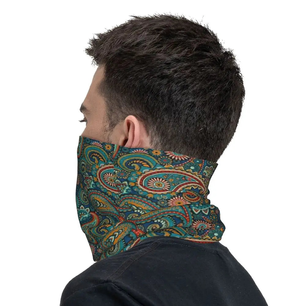 Custom Black Bandana Pattern Bandana Neck Gaiter for Hiking Cycling Women Men Wrap Scarf Paisley Style Headband Warmer
