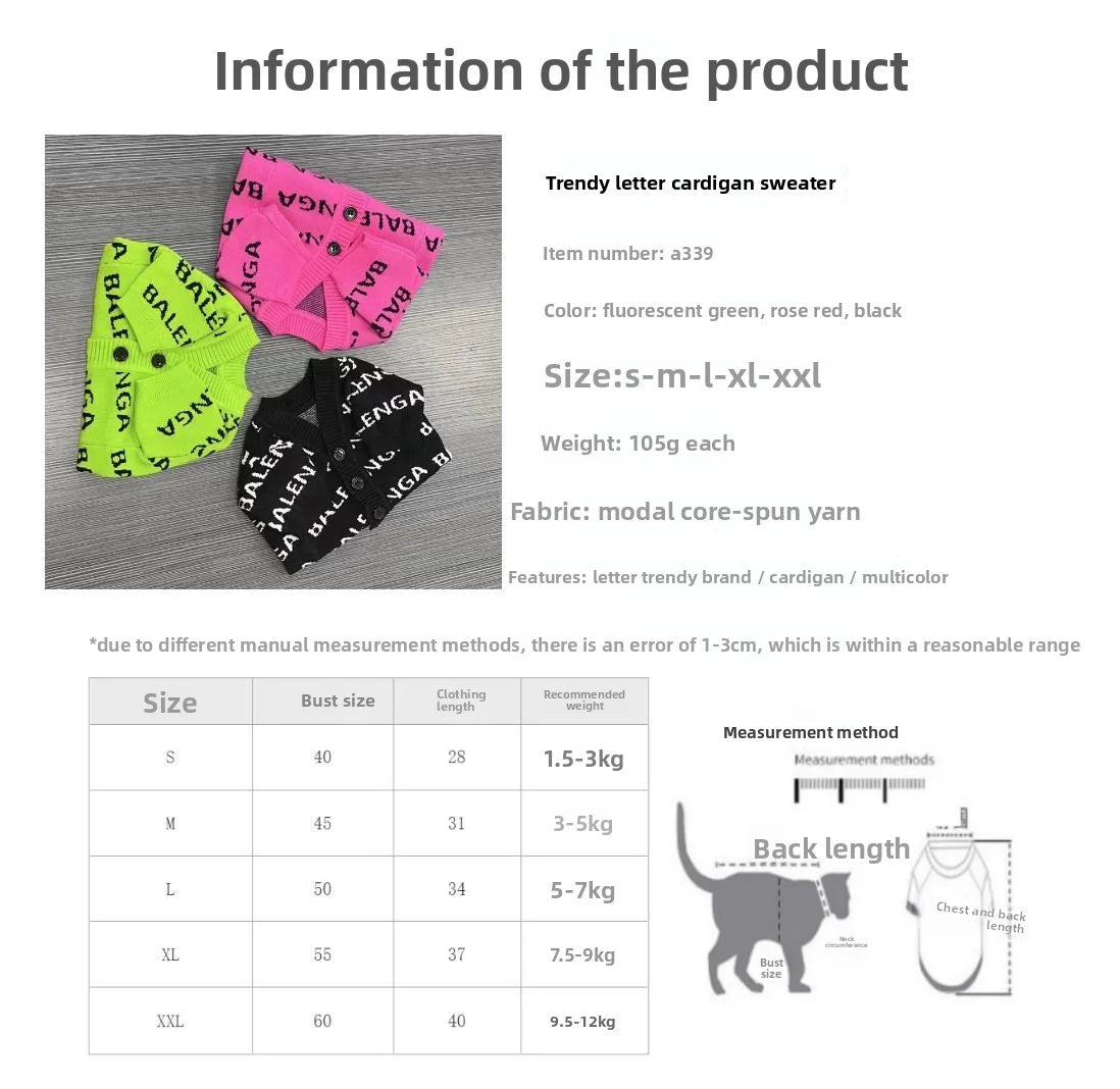 Pet Trendy Brand CC Letter Bear Head Autumn/Winter Warm Teddy Pomeranian Dog Cat Small Dog Sweater
