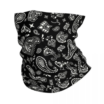 Custom Black Bandana Pattern Bandana Neck Gaiter for Hiking Cycling Women Men Wrap Scarf Paisley Style Headband Warmer