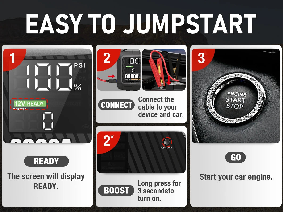 8000A Professional Heavy Duty Car Jump Starter With Air Pump Powerful Car 12V Car Battery Starter Booster Starting Device
