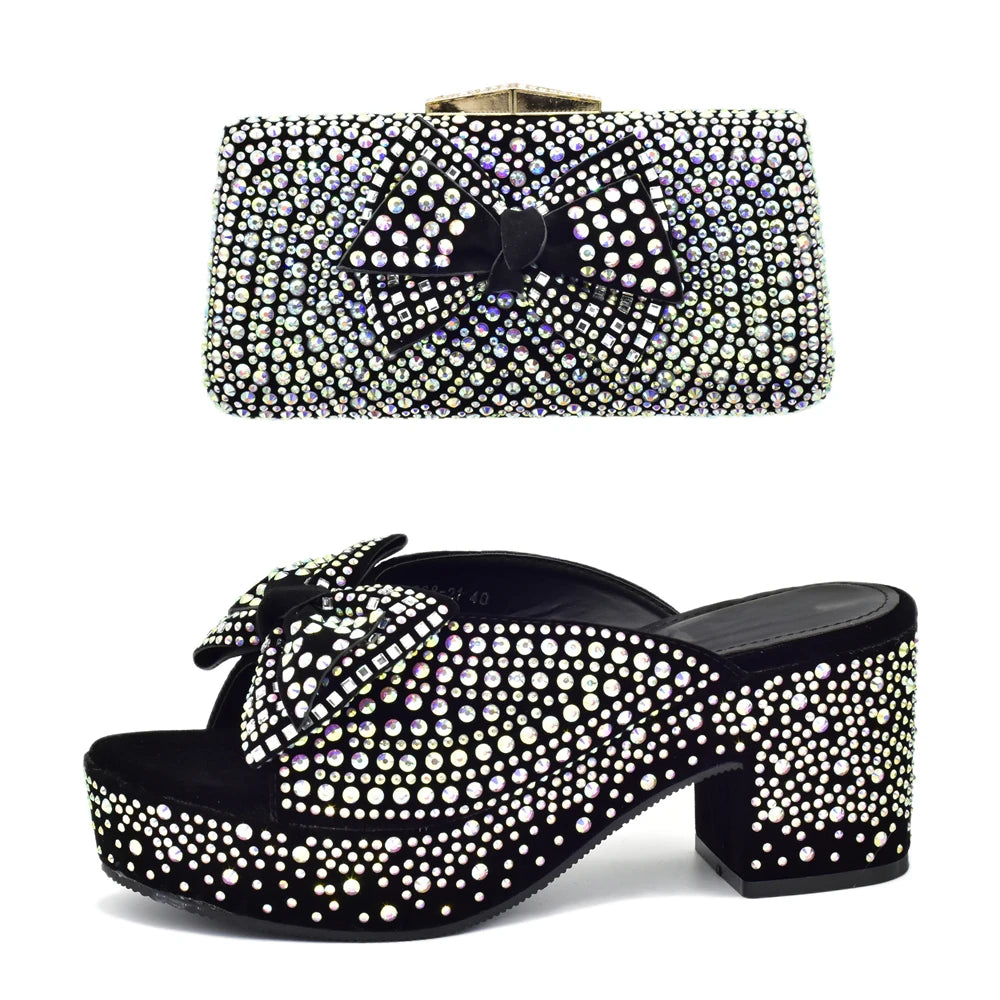 New Arrival Shoes and Bags Set for Women 2025 Women Shoe and Bag Set Decorated with Rhinestone Elegant Woman Heeled Pumps