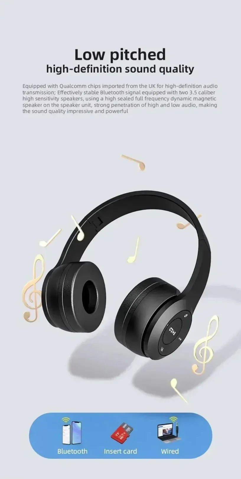 Multifunctional Portable Foldable Headmounted Wireless Bluetooth 5.0 Headset For Bluetooth connection TF Card Wired Connection