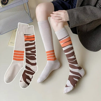 Socks Women's High Tube Calf Knee-length Socks Retro Illustration Art Abstract Street Autumn and Winter Cotton Socks High Sock