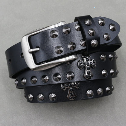 NEW Metal Rivet Cowboy Belt Genuine Leather Cowskin Men Belt Punk Rivet Jeans Belts For WOMEN Ceinture Homme Cinturones Hombre