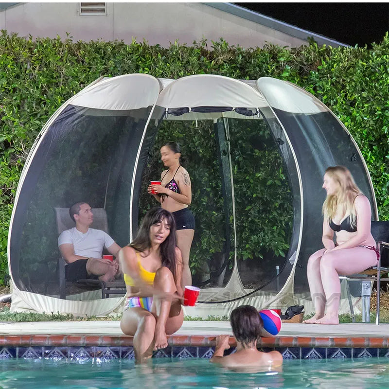 Pop Up Panoramic Mesh Tent Large Full View Mesh Tent for Backyard Patio Camping Picnic Beach Bug Proof High Ventilation