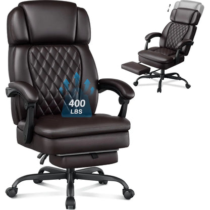 400lbs Executive Office Chair with Foot Rest for Heavy People, Ergonomic Big and Tall Desk Chair with Adjustable, Customized
