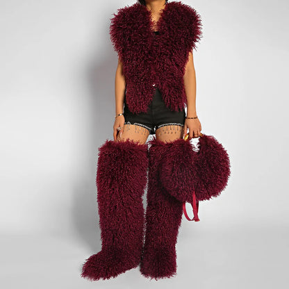 Spice Girl Solid Color Plush Women's Shoulder Bags Exquisite Handle Female Handbag Casual Versatile Furry Ladies Messenger Bag