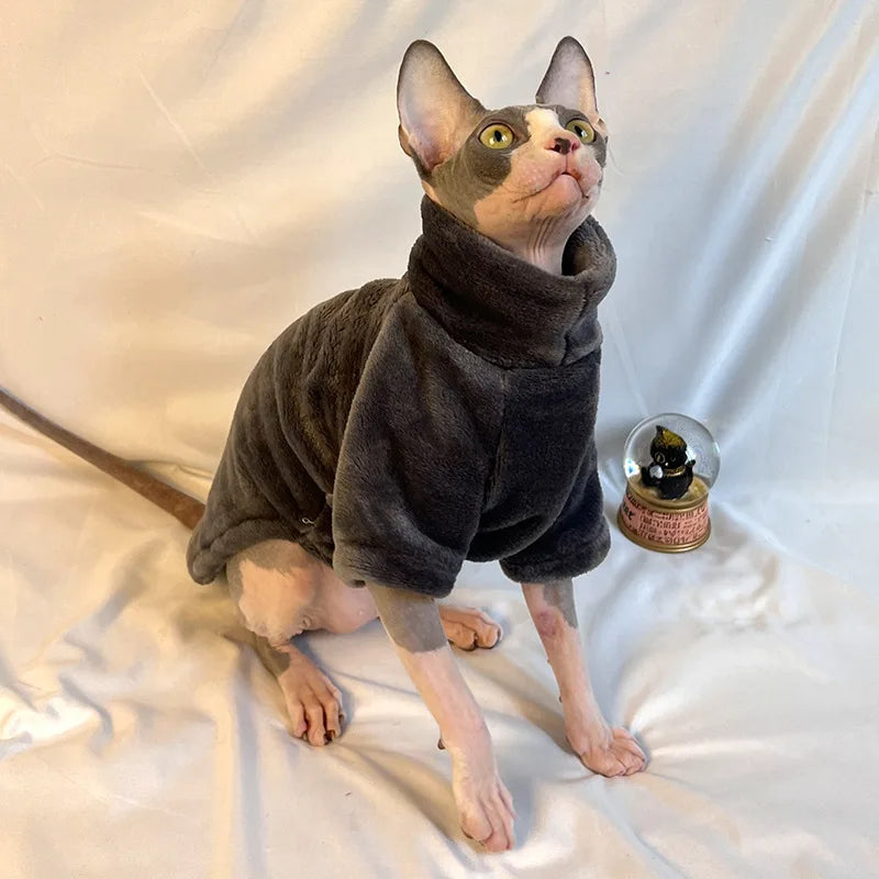 Soft Warm High Neck Fleece Pet Cat Hoodie Kitten Coat Sphynx Clothing without Hat for Cats Autumn Winter Pet Clothes Outfits