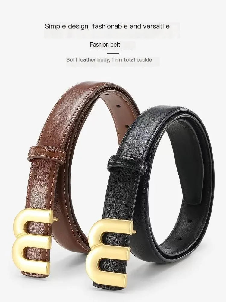 Women's fashion belt high-quality gold buckle is best matched with women's denim belt dress
