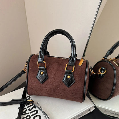 Vintage Brown PU Leather Boston Bag Women's Lightweight Small Crossbody Bag Luxury Designer Handbag Shoulder Bags for Phone